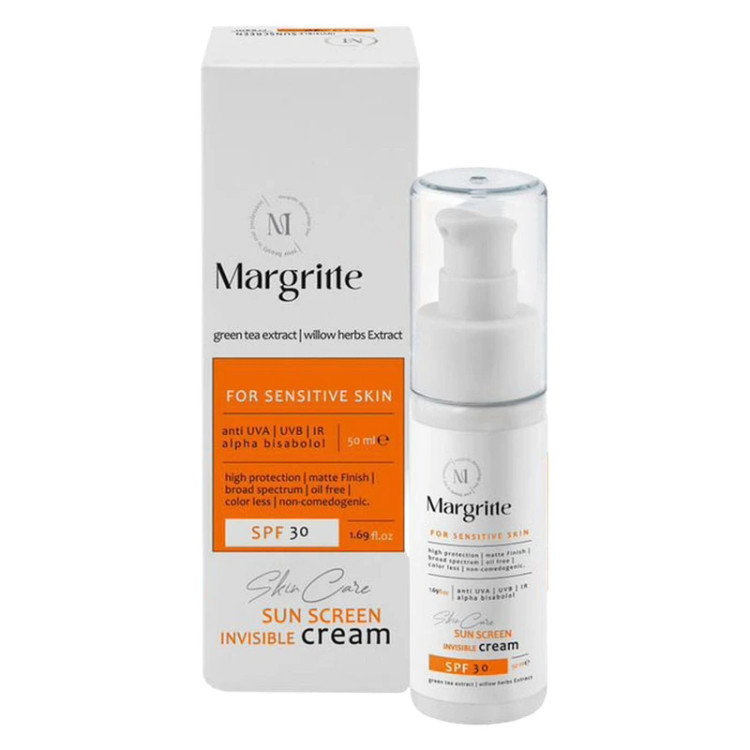 کرم ضد آفتاب بدون رنگ مارگریت SPF 30 مدل 03 مناسب پوستهای حساس حجم 50 میلیلیتر